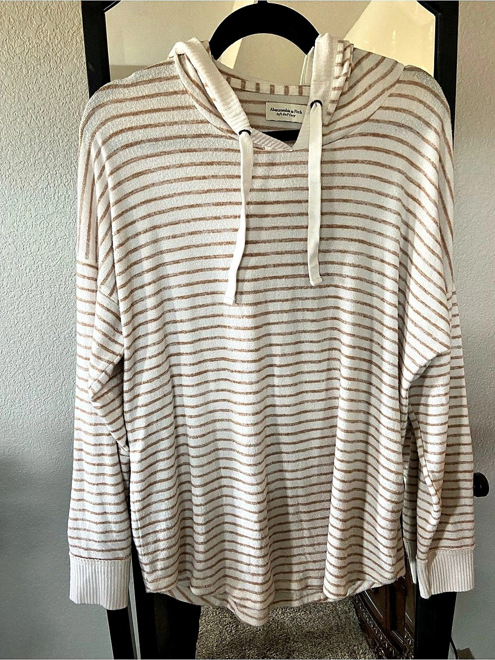 Abercrombie & Fitch Soft A&F Cozy Striped Hoodie White & Brown XL
